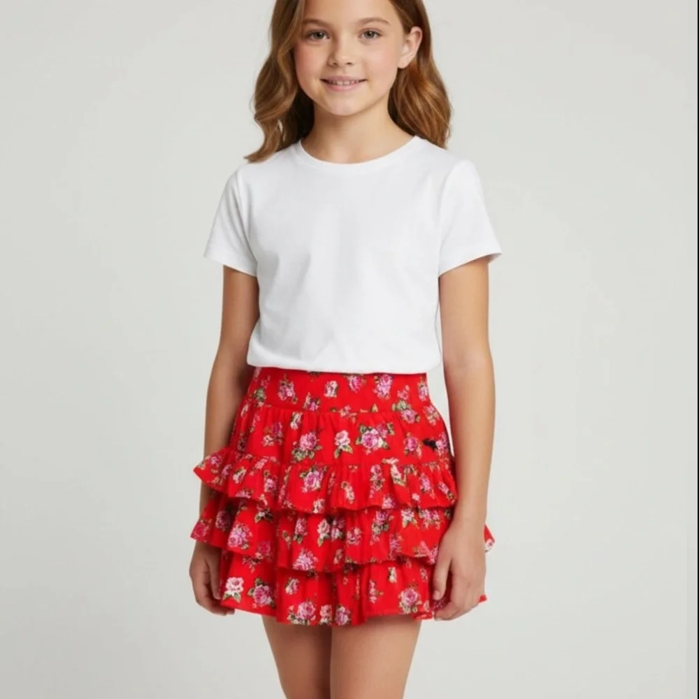 Abercrombie Kids Floral Red Ruffle Skirt